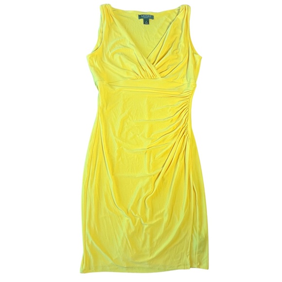 Ralph Lauren Dresses & Skirts - Ralph Lauren Yellow Asymmetrical Ruched Classic Fitted Dress Size 8
